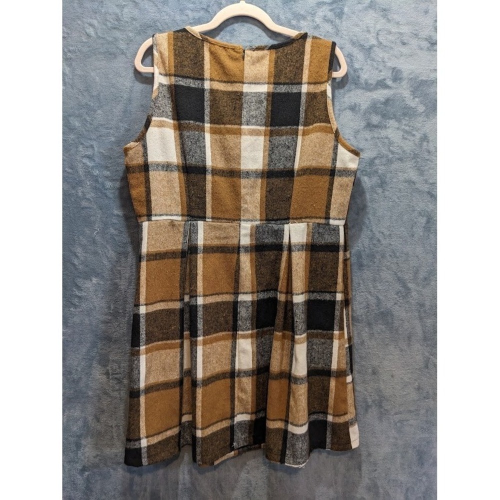 Plaid Pleated Sleeveless Dress Brown White Black XL‎ Y2K Clueless Flannel Soft - Picture 2 of 9